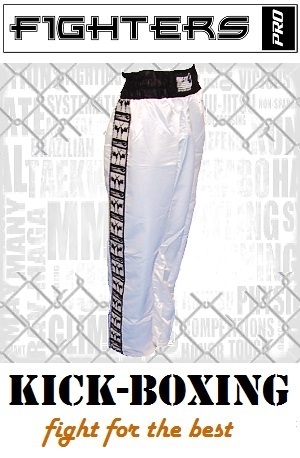 FIGHT-FIT - Pantalones de Kickboxing / Satín / Blanco / Medium