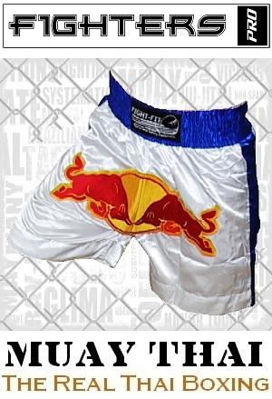 FIGHTERS - Pantalones Muay Thai / Bulls  / Blanco-Azul / XXS