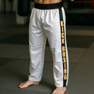 FIGHT-FIT - Pantaloni da Kickboxing / Raso / Bianco / Small