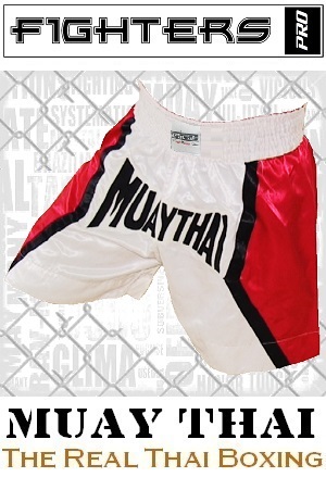 FIGHTERS - Pantalones Muay Thai / Blanco-Rojo / XXL