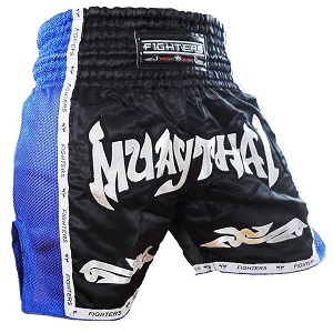 FIGHTERS - Thai Boxing Shorts / Elite Muay Thai / Black-Blue / XL