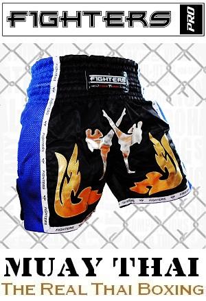 FIGHTERS - Pantalones Muay Thai / Elite Fighters / Negro-Azul / XS
