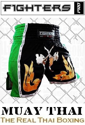 FIGHTERS - Pantalones Muay Thai / Elite Fighters / Negro-Verde / XXL
