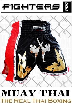 FIGHTERS - Pantaloncini Muay Thai / Elite Fighters / Nero-Rosso / XL