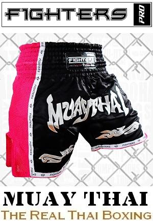 FIGHTERS - Pantalones Muay Thai / Elite Muay Thai / Negro-Rosado / Medium
