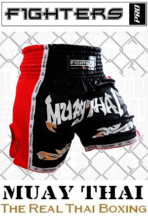 FIGHTERS - Thaibox Shorts / Elite Muay Thai / Schwarz-Rot / Medium