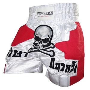 FIGHTERS - Shorts de Muay Thai / Skull / Blanc-Rouge / Small